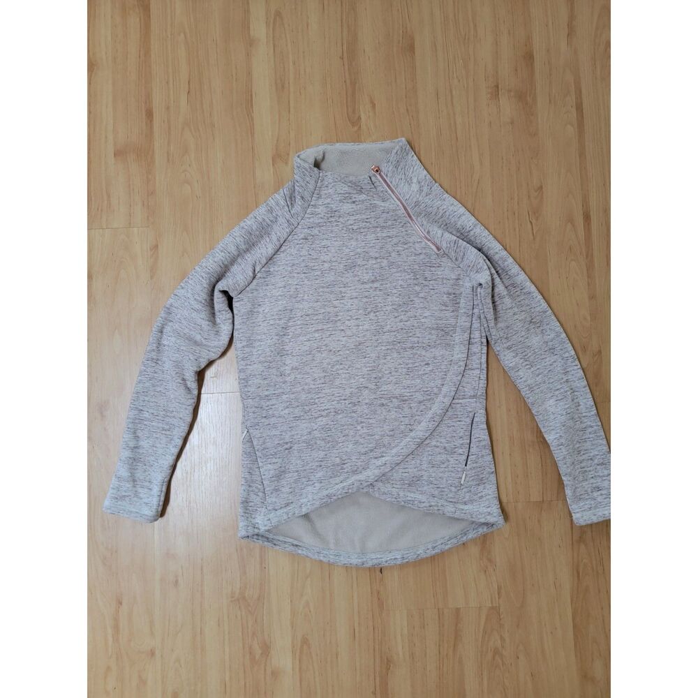 Athleta Cozy Karma Asym Pullover Fleece Wrap Front Oatmeal Heather XS